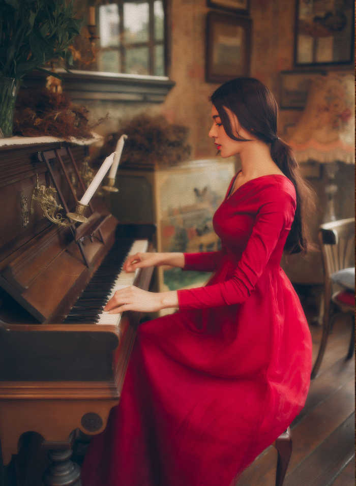 漂亮钢琴老师红色长裙，一下子陷入了爱河 第1页