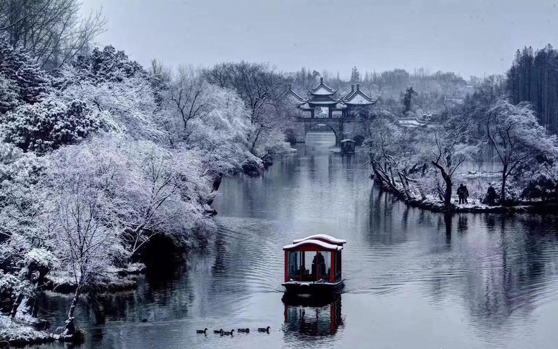 扬州瘦西湖唯美冬日雪景高清壁纸 第1页